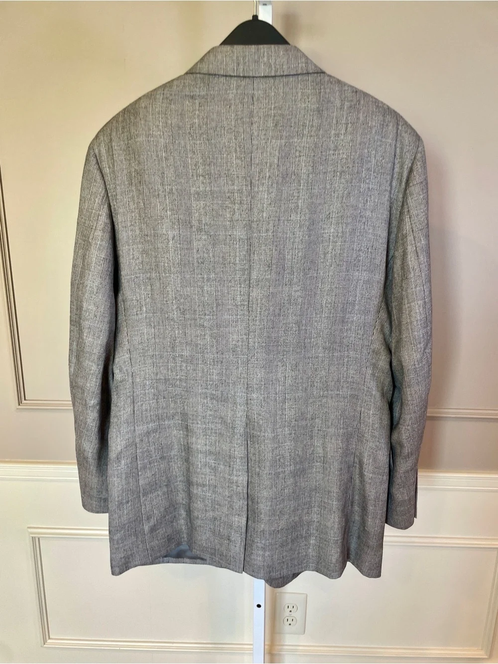 Jos. A. Banks Blazer 46L Silk Cashmere Micro Houndstooth Plaid Black White